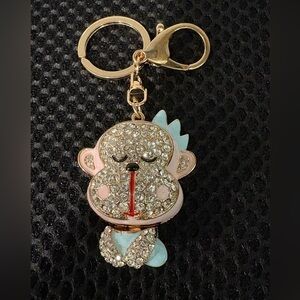Y2K Pink & Blue Monkey Rhinestone Keychain - Purse Charm - Bag Ornament